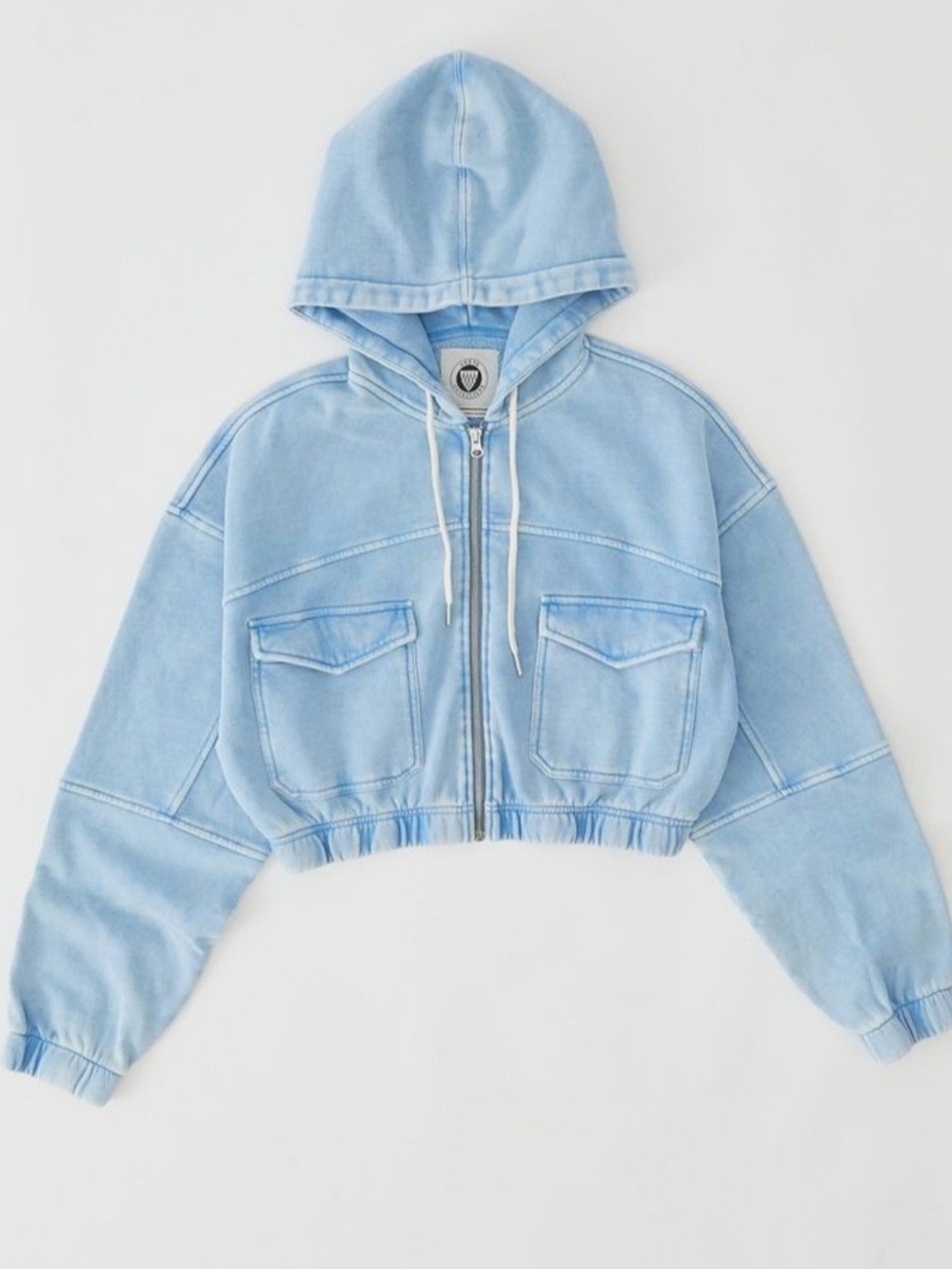 Urban Outfitters Yogi Fleece Crop, light blue long-sleeve zip hoodie, xs + new